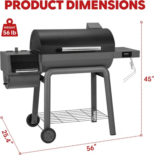 Vista 2 de Feasto - Parrilla de carbón resistente de 30 pulgadas, control digital de temperatura y 2 sondas para carne Outdoor BBQ Grill with Offset Smoker