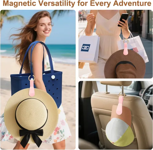 Vista 13 de Clip magnético para sombrero para viajes, 2 soportes de silicona color caqui claro para bolsos, bolsos, equipaje y sombreros de playa, clip