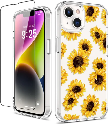 Vista 29 de Funda para iPhone 14 Pro con protector de pantalla, 6.1 pulgadas, transparente de cuerpo completo, a prueba de golpes, diseño floral, para niñas