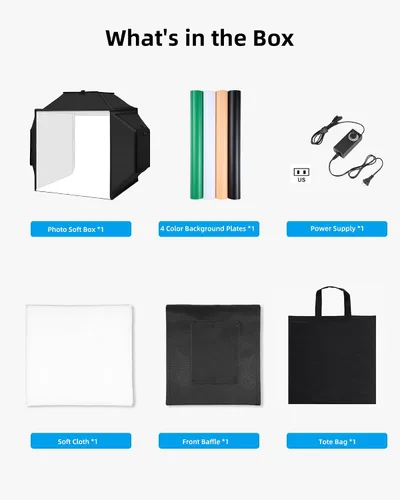Vista 8 de Caja de Luz Portátil Glendan para Fotografía: Caja de Foto Profesional Ajustable de 16"x16" con Luces LED CRI 480 de Alta Calidad - Caja de Luz