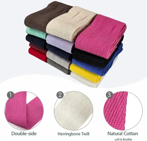 Vista 2 de Cinta de sarga de algodón natural de 2 pulgadas para coser, Home Deco -30 yardas de cinta de sarga duradera en espiga - Cinta de encuadernación