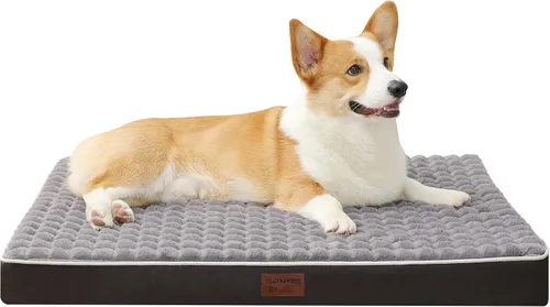 Vista 22 de Colchonetas de Cama para Perros Medianos - Cama Ortopédica para Perros con Espuma Gruesa tipo Huevo para Jaula, Funda Extraíble Lavable, Base Negro