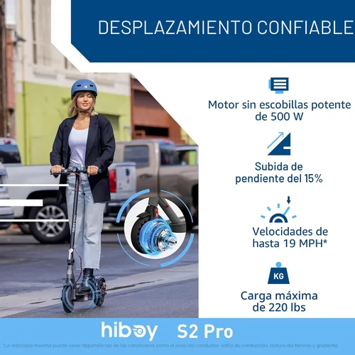 Vista 2 de Hiboy S2 Pro Electric Scooter, 500W Motor, 10" Solid Tires, 25 Miles Range 19 Mph Folding Commuter Electric Scooter for Adults with Double Braking