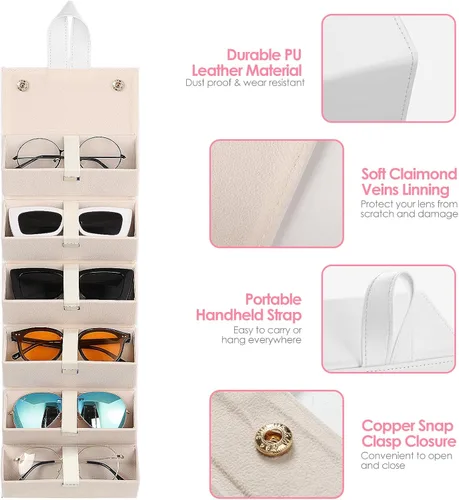 Vista 3 de MoKo - Organizador de gafas de sol con 5 ranuras, estuche de viaje para gafas de sol portátil, estuche de almacenamiento para mujeres y hombres
