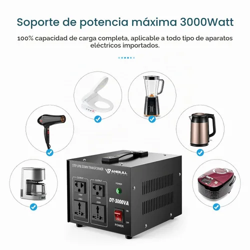 Vista 7 de Anbull Transformador Convertidor de Voltaje de 3000 Vatios, Paso Arriba Abajo 110v 220v, Convertidor de Voltaje 220 a 110 Transformador de Alta