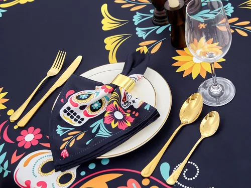 Vista 4 de YiHomer Día de los Muertos - Mesa de Halloween – Máscara de esqueleto floral Dia De Los Muertos, fiesta mexicana del Cinco de Mayo, fiesta mexicana