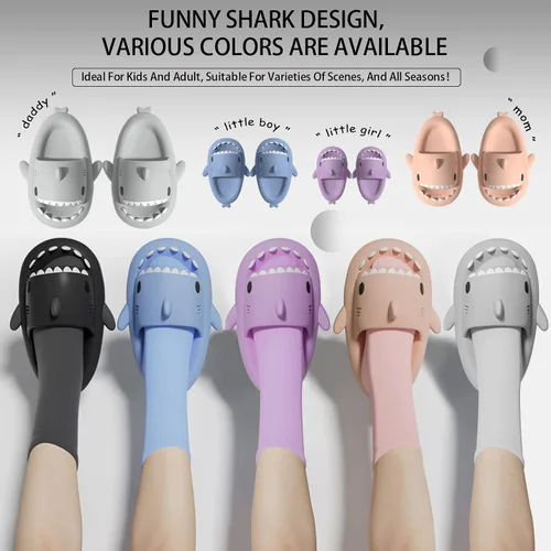 Vista 4 de MUMIK Sandalias de tiburón para niños, pantuflas de tiburón mejoradas, sandalias de tiburón en la nube, antideslizantes, suela gruesa, cómodas