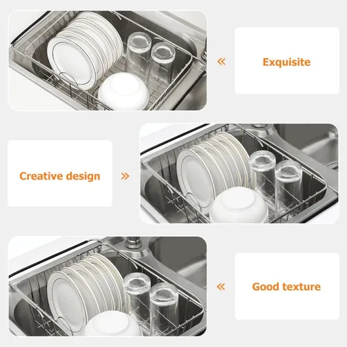 Vista 6 de Expandable Stainless Steel Sink Drying Rack Over Sink Dish Drainer Small Size Rust-Resistant Dish Rack for Kitchen Counter Organization