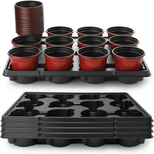Vista 15 de RooTrimmer Macetas de turba de 3.15 pulgadas, 100 piezas con bandejas de plántulas de 20 celdas, 5 unidades, macetas biodegradables para inicio