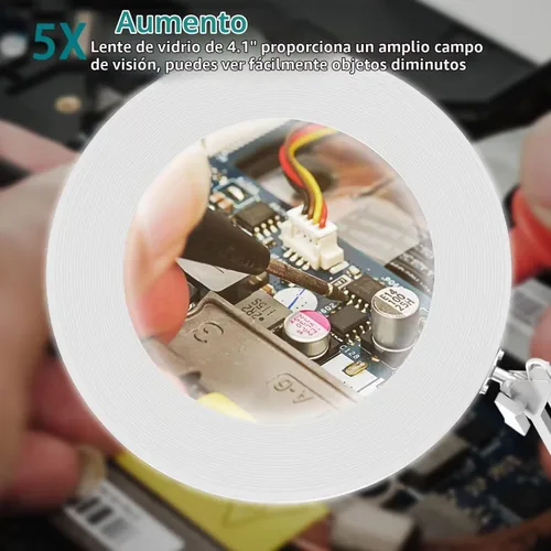 Vista 3 de Youkoyi - Lámpara LED de aumento con brazo basculante metálico - 10 niveles de brillo, 3 modos de color, aumento de 5X, lente de vidrio de 4.1