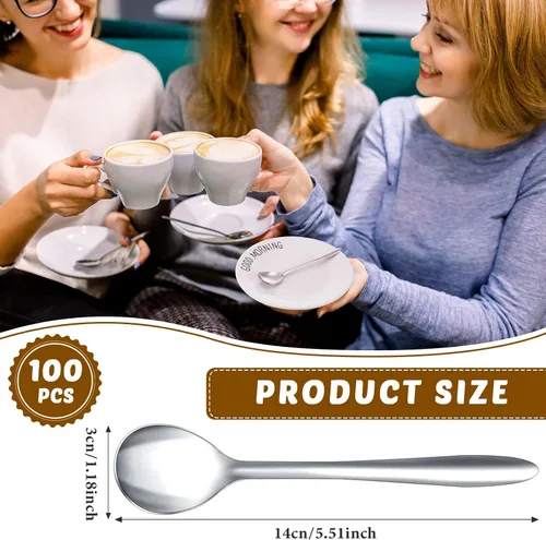 Vista 2 de Gerrii 100 cucharas de café Demitasse de 5.5 pulgadas, mini cucharas de café de acero inoxidable plateadas para aperitivo, postre, caviar, azúcar