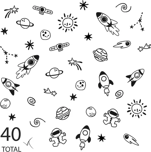 Vista 8 de Calcomanías de pared Space Galaxy para niños, habitación de bebé, cuarto de bebé y sala de estar. 40 piezas calcomanías adhesivas de vinilo