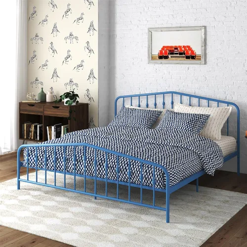 Vista 34 de Novogratz Bushwick - Marco de cama Queen de metal con cabecera ligeramente triangular, husillos insertados, base ajustable para almacenamiento,