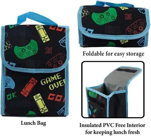 Vista 4 de RALME Juego de mochila para niños, 16 pulgadas, 6 piezas, incluye bolsa de almuerzo plegable, botella de agua, llavero y estuche para lápices
