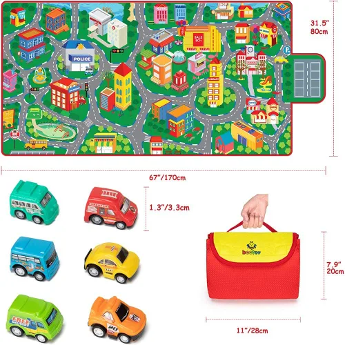 Vista 2 de Beetoy - Alfombra de coche de 31.5 x 67 pulgadas, alfombra de juego con carreteras para niños Portátil, antideslizante, alfombra educativa