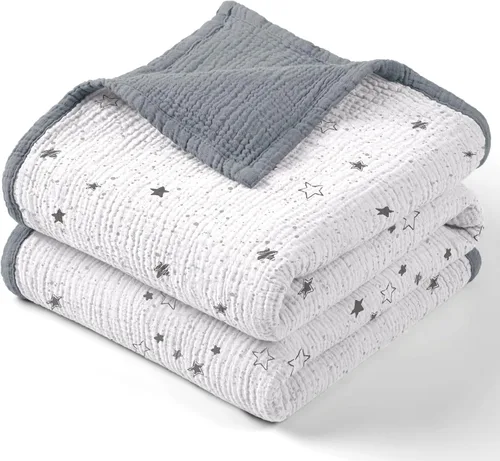 Vista 9 de lulumoon Manta de muselina neutra para bebé, ropa de cama de algodón transpirable para cuna para niños pequeños, 4 capas suaves y ligeras