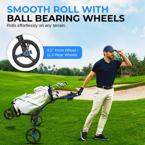 Vista 2 de SereneLife Carrito de empuje de golf de 3 ruedas - Plegable, mango Azul medianoche