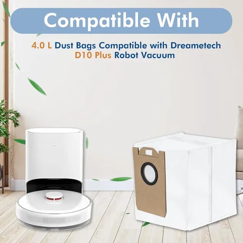 Vista 2 de Paquete de 10 bolsas de polvo D10 compatibles con aspiradora robot Dreametech D10 Plus, bolsas de vacío de 4.0 L, piezas de accesorios 4.0 L