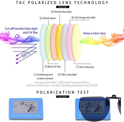 Vista 4 de Gafas de sol y gafas de sol de conducción nocturna con clip, reducción de deslumbramiento polarizado, visión de alta definición Azul