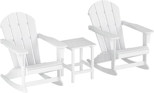 Vista 27 de Malibu - Sillas mecedoras Adirondack para patio al aire libre con juego de mesa auxiliar, gris