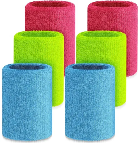 Vista 13 de Wettarn 6 Piezas Muñequeras de 4 Pulgadas de Tenis y Gimnasia para Agarre y Deporte Bandas de Muñeca de Algodón Elásticas Gruesas para Tenis y Fútbol