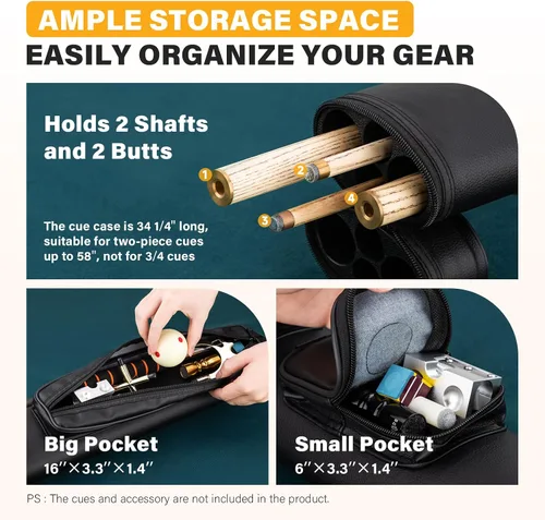 Vista 4 de Trymaker Estuche para Taco de Billar, Estuche para Taco de Billar 2x2 (No para 3/4) – Bolsa Rígida de Billar para 2 Tacos, Accesorios de Billar