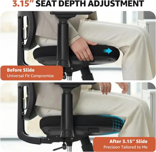 Vista 7 de ErgoSift Silla de oficina M1 ergonómica, sillas de escritorio de oficina de malla para el hogar con soporte lumbar ajustable, cómoda silla