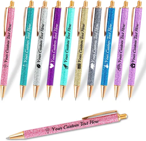 Vista 6 de Hasta 100 bolígrafos personalizados con nombre a granel, bolígrafo con purpurina de impresión personalizada, grabado gratis, texto con logotipo