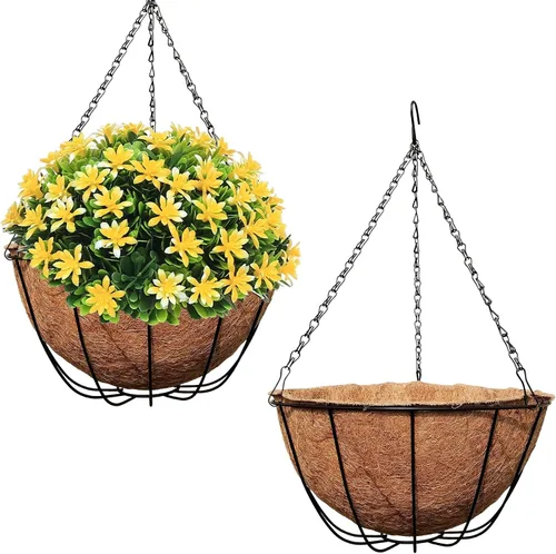 Vista 11 de MTB Supply Paquete de 2 cestas colgantes de jardín de 10 pulgadas, estilo tradicional con forro de coco para decoración del hogar, balcón, patio