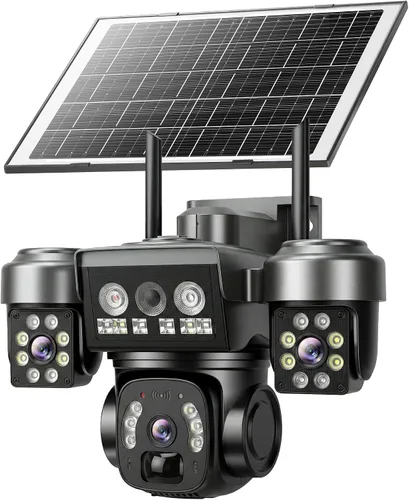 Vista 13 de KEPEAK Cámara de seguridad solar inalámbrica para exteriores, cámara PTZ de triple lente, inclinación panorámica de 360°, visión nocturna a