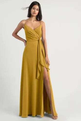 Vista 4 de Vestidos de dama de honor con cuello en V plisado vestidos de fiesta formales de gasa
