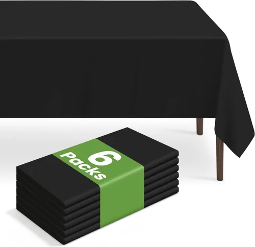 Vista 11 de Paquete de 2 manteles rectangulares desechables color negro, manteles de plástico negro para fiestas, 54 x 108 pulgadas, mantel de campamento
