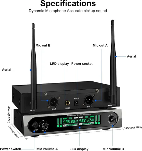 Vista 5 de GDPONRM Sistema de micrófono UHF inalámbrico, con 2 dispositivos de mano, escaneo automático, frecuencias UHF de 2 x 50, rango de 200 pies
