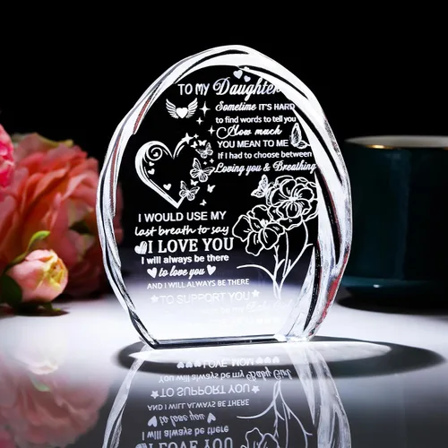 Vista 4 de Regalos para hija de mamá papá, regalos de cumpleaños para el día de la madre para hija adulta, recuerdos de cristal para mi hija, regalo