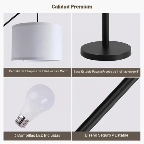 Vista 8 de Lámpara de pie con control remoto, lámparas de pie de arco de 3 luces para sala de estar, lámparas de pie altas de 2400 lm con pantallas blancas