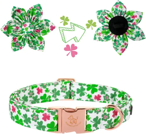 Vista 3 de Elegant little tail Collar de perro de San Patricio con flor, collares de perro con flores, trébol verde, regalo para mascotas, collares ajustables