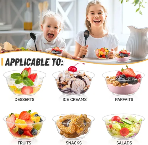 Vista 7 de Cuencos pequeños de plástico transparente de 8 onzas, paquete de 100 cuencos desechables de plástico duro para servir frutas, postres, parfaits