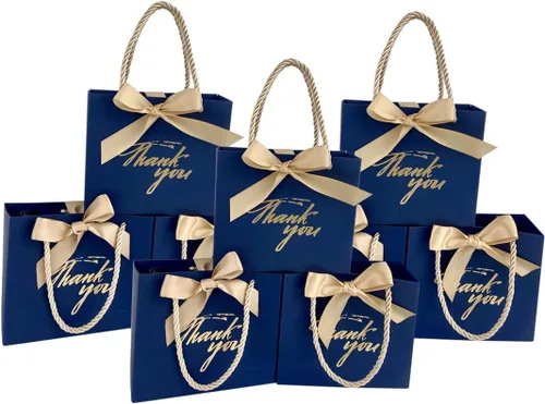 Vista 9 de TKSBAG Paquete de 20 pequeñas bolsas de regalo negras con asas de 5.5 x 2.3 x 4.7 pulgadas, mini bolsas de regalo a granel para baby shower