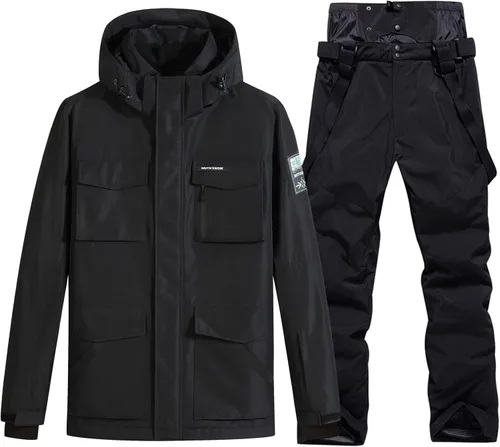 Vista 8 de Conjunto de chaqueta y pantalones de esquí para hombre, traje de nieve impermeable, traje de nieve resistente al viento, traje de esquí de invierno