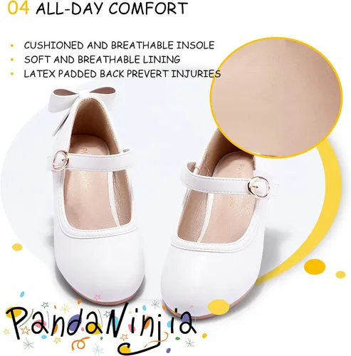 Vista 7 de PANDANINJIA Vestido de jada para niñas y niños pequeños, zapatos de princesa Mary Jane con tacones con lazo para fiesta, boda, boda