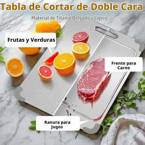 Vista 4 de Tabla de cortar de titanio puro de 12 x 8 pulgadas con ranura y esquina de silicona