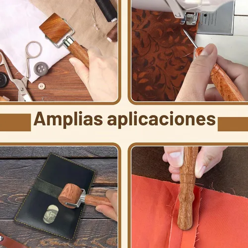 Vista 5 de Savina Rodillo de costura y estilete para coser/acolchar – Rodillo de prensado de madera, mango fácil de agarrar – Juego de herramientas