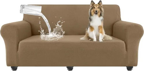 Vista 13 de Funda de sofá impermeable para mascotas, protector de sofá de TPU de doble capa, 100% a prueba de fugas, a prueba de perros, elástico, Beige