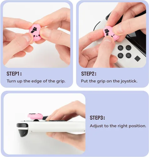 Vista 4 de GeekShare Bonitas tapas de silicona para el pulgar, funda de joystick compatible con Nintendo SwitchOLEDSwitch Lite, 4 unidades, Bunny & Kitty