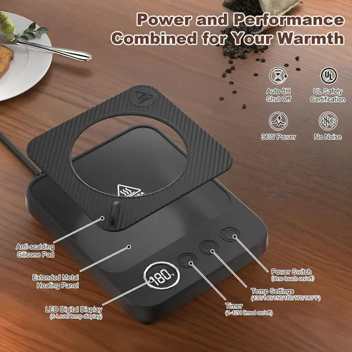 Vista 6 de Calentador de Taza de Café y Juego de Taza para Escritorio, Calentador Eléctrico de Taza de Café con Taza Calentada de 16oz, Calentador de Café