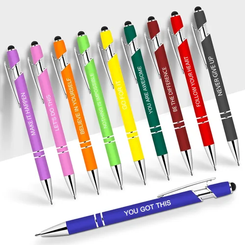 Vista 11 de 10 piezas de bolígrafos inspiradores - Bolígrafos de tinta de bola en masa con punta de lápiz óptico, citas motivacionales, regalos para la escuela