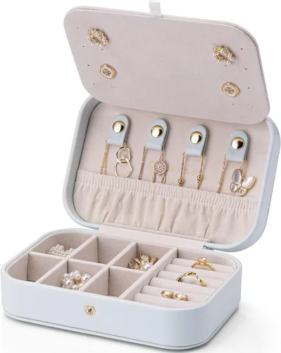 Vista 6 de Vlando Organizador de joyas de viaje pequeño para aretes collar anillo organizador de joyas portátil de viaje de doble capa para mujeres y niñas