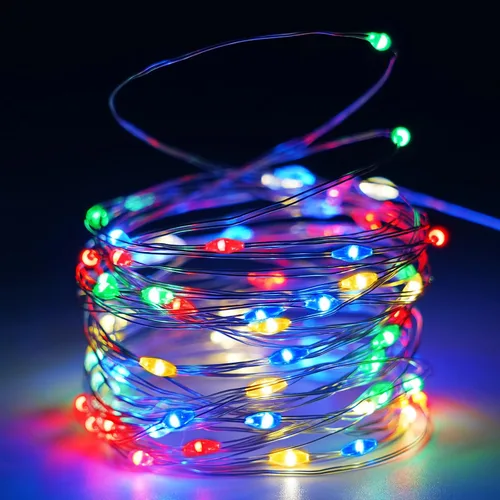 Vista 16 de Serie de luces LED RGB parpadeantes que cambian de color, funciona con pilas, para decoración de interiores y exteriores, con temporizador y control
