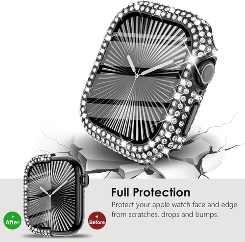 Vista 6 de KADES Pack de 3 Fundas Bling Compatibles con Apple Watch de 38mm con Diamantes Completos con Protector de Pantalla Incorporado para Apple Watch