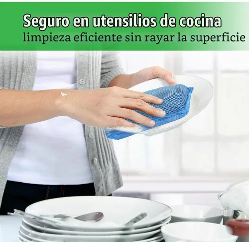 Vista 7 de Scrub-It - Esponja de cocina de microfibra Miracle - Esponjas de limpieza resistentes para lavavajillas que no rayan, lavables a máquina, (azul)